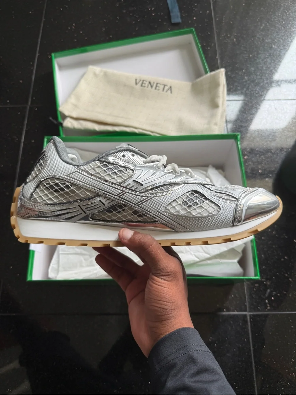 Bottega Veneta Gray Mesh Runner Sneakers with Gum Sole